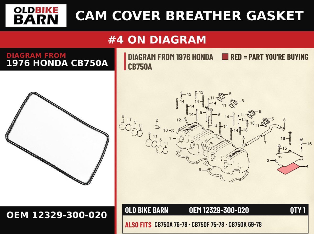 GASKET BREATHER (NAS) OEM 12329-300-020 diagram #4 from 1976 HONDA CB750A | Old Bike Barn