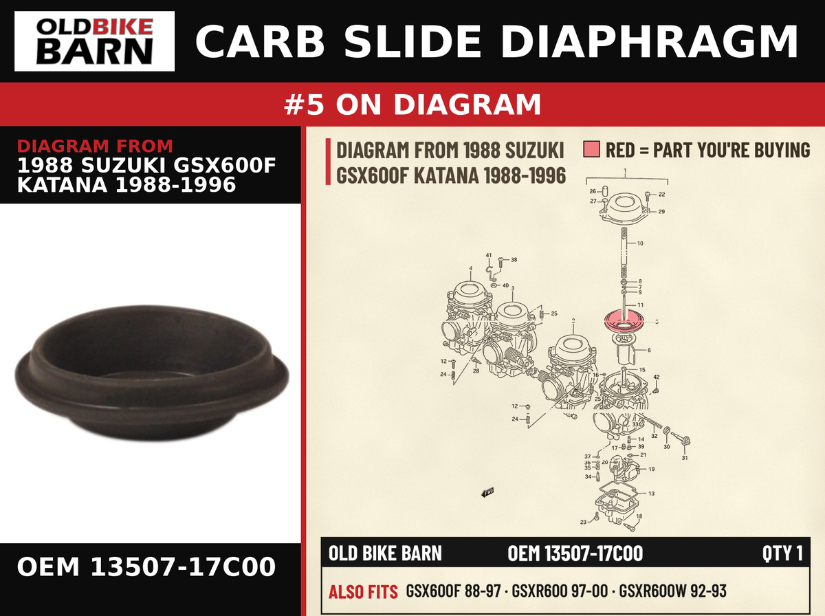 CARB SLIDE DIAPHRAGM OEM 13507-17C00 diagram #5 from 1988 SUZUKI GSX600F KATANA 1988-1996 | Old Bike Barn
