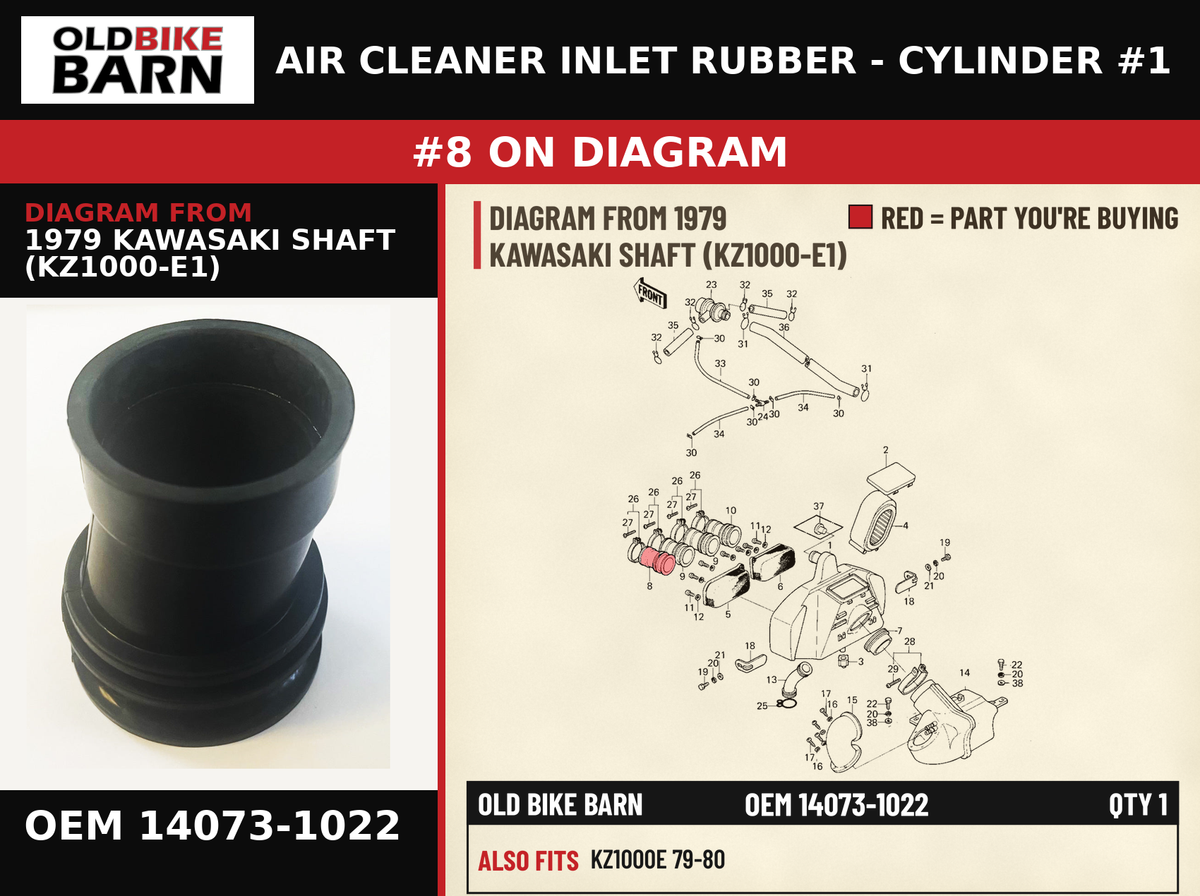 DUCT,AIR CLEANER,#1 OEM 14073-1022 diagram #8 from 1979 KAWASAKI SHAFT (KZ1000-E1) | Old Bike Barn
