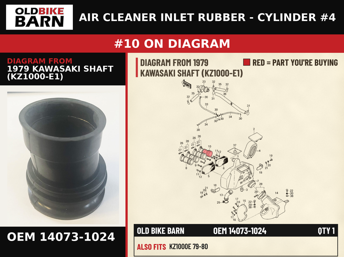 DUCT,AIR CLEANER,#4 OEM 14073-1024 diagram #10 from 1979 KAWASAKI SHAFT (KZ1000-E1) | Old Bike Barn