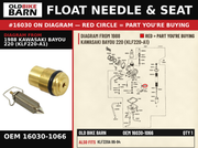 VALVE-FLOAT,#1.5 OEM 16030-1066 diagram #16030 from 1988 KAWASAKI BAYOU 220 (KLF220-A1) | Old Bike Barn