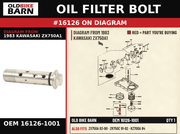 BOLT ASSY,OIL FILTER OEM 16126-1001 diagram #16126 from 1983 KAWASAKI ZX750A1 | Old Bike Barn