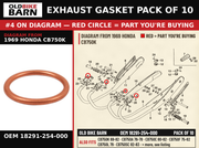 GASKET, EX. PIPE OEM 18291-254-000 diagram #4 from 1969 HONDA CB750K | Old Bike Barn