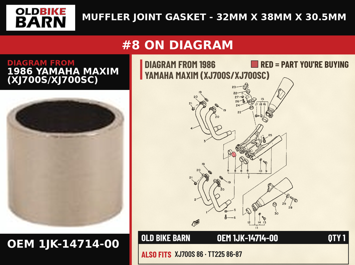 GASKET, MUFFLER OEM 1JK-14714-00 diagram #8 from 1986 YAMAHA MAXIM (XJ700S/XJ700SC) | Old Bike Barn