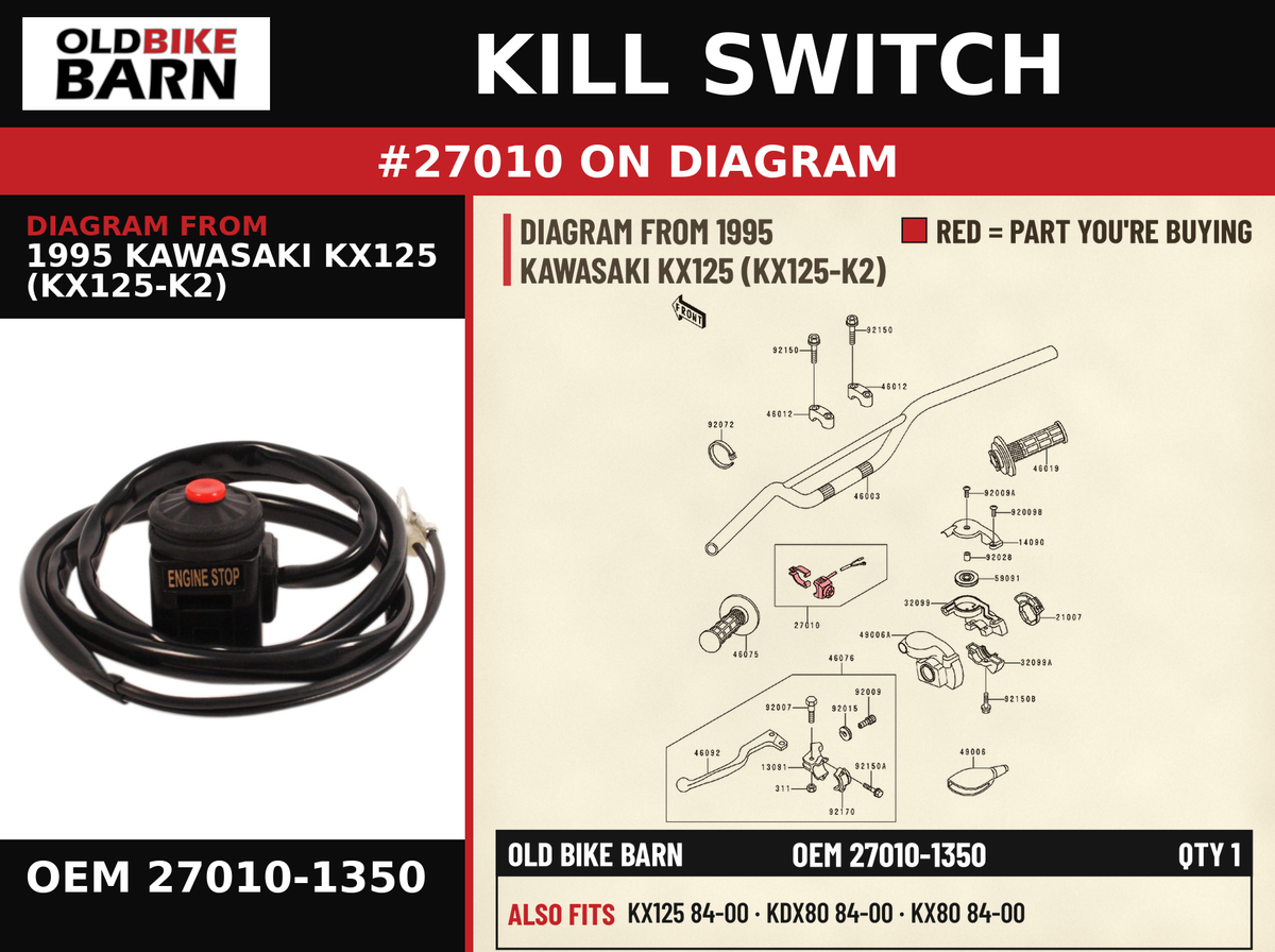 KILL SWITCH OEM 27010-1350 diagram #27010 from 1995 KAWASAKI KX125 (KX125-K2) | Old Bike Barn
