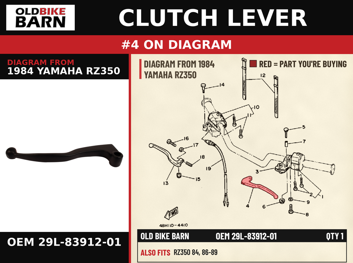 LEVER 1 OEM 29L-83912-01 diagram #4 from 1984 YAMAHA RZ350 | Old Bike Barn