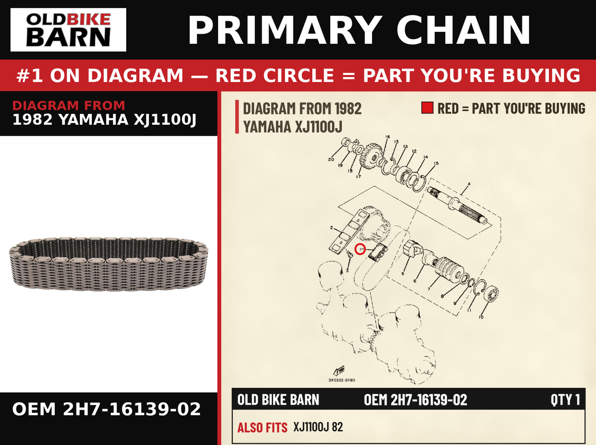 CHAIN, PRIMARY OEM 2H7-16139-02 diagram #1 from 1982 YAMAHA XJ1100J | Old Bike Barn