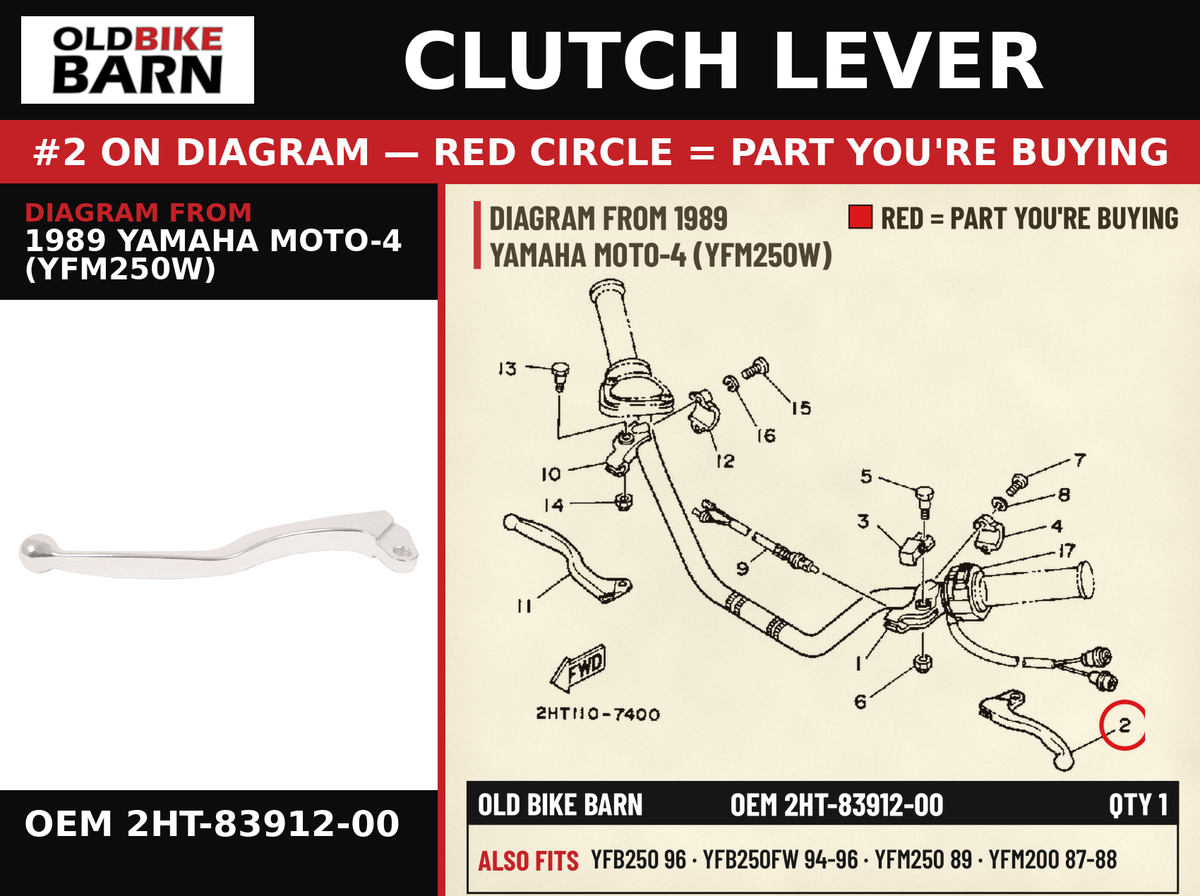 LEVER 1 OEM 2HT-83912-00 diagram #2 from 1989 YAMAHA MOTO-4 (YFM250W) | Old Bike Barn