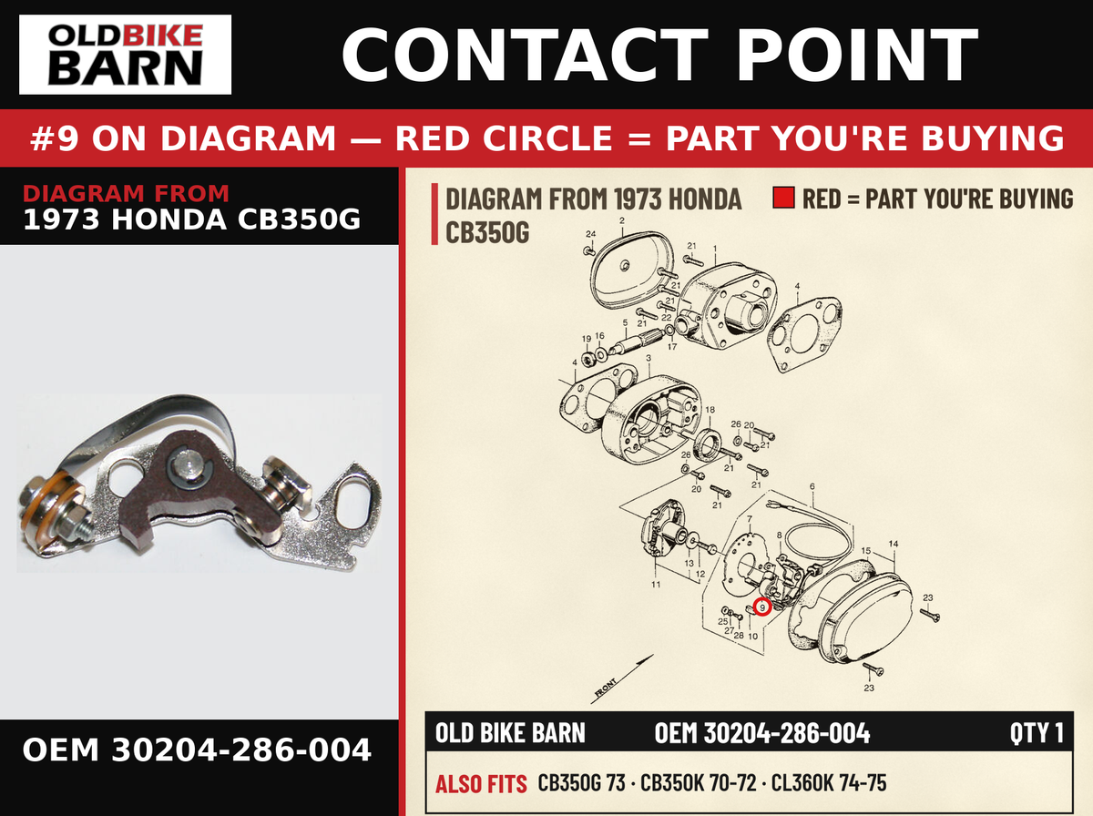 BREAKER L CONTACT OEM 30204-286-004 diagram #9 from 1973 HONDA CB350G | Old Bike Barn