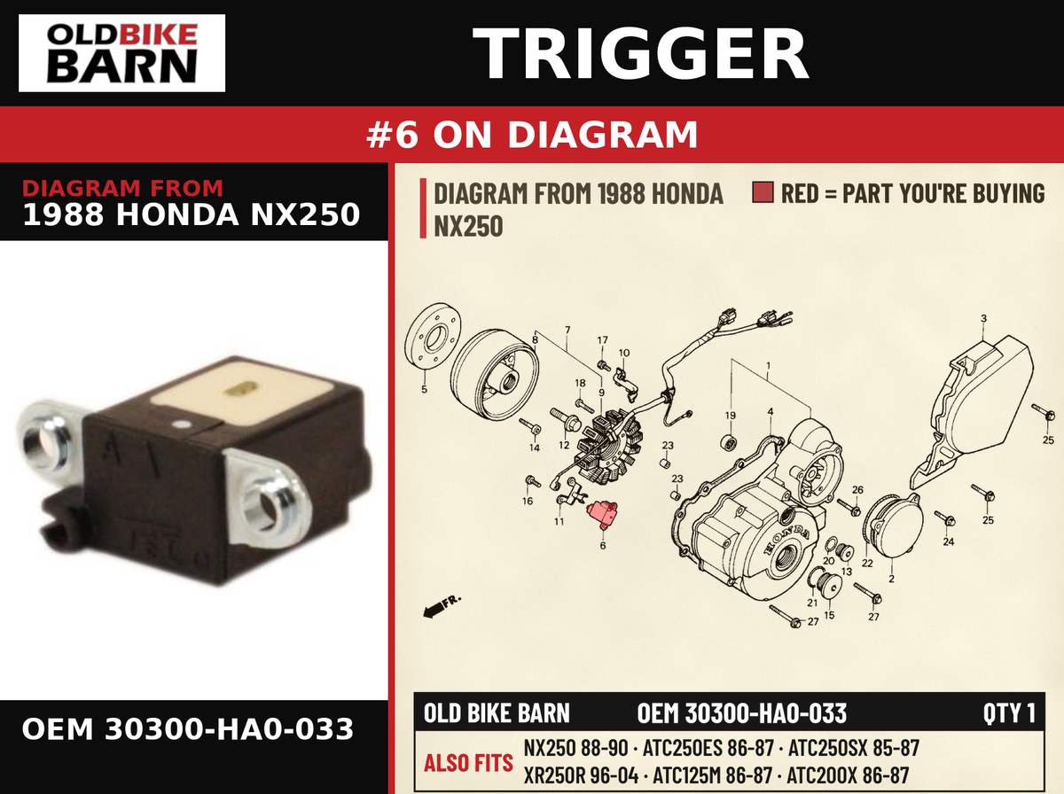 GENERATOR ASSY., PULSE (TEC) OEM 30300-HA0-033 diagram #6 from 1988 HONDA NX250 | Old Bike Barn