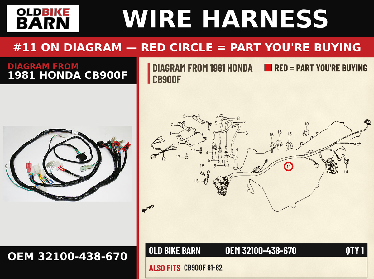 HARNESS WIRE OEM 32100-438-670 diagram #11 from 1981 HONDA CB900F | Old Bike Barn