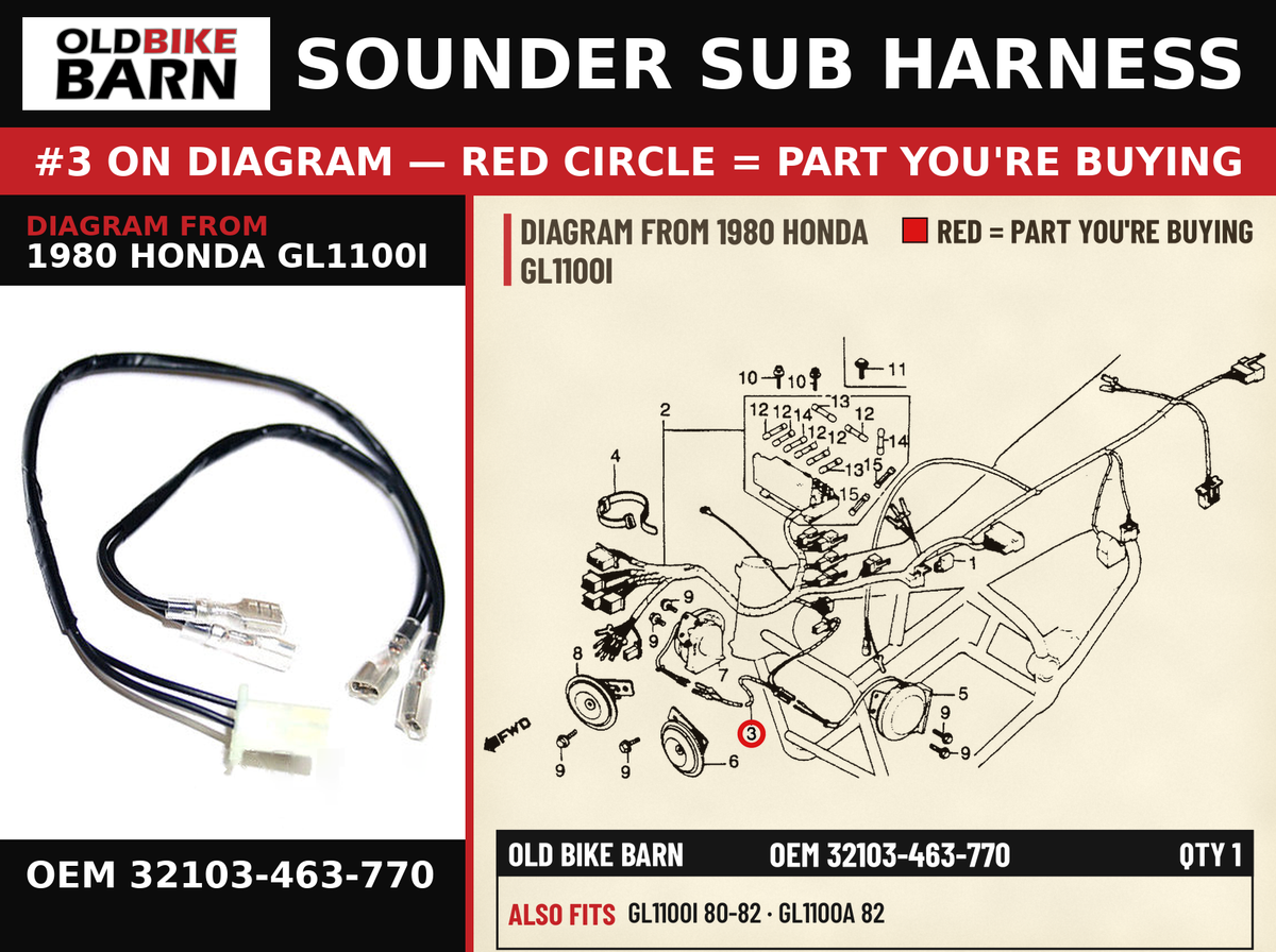 SUB-WIRE HARNESS C OEM 32103-463-770 diagram #3 from 1980 HONDA GL1100I | Old Bike Barn