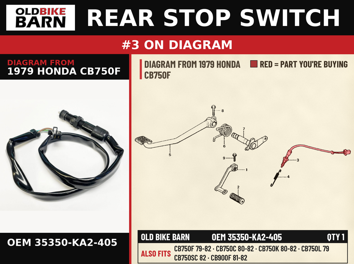 SWITCH ASSY., RR. STOP OEM 35350-KA2-405 diagram #3 from 1979 HONDA CB750F | Old Bike Barn