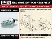 NEUTRAL SWITCH ASSEMBLY OEM 35600-425-023 diagram #16 from 1981 HONDA CB900F | Old Bike Barn