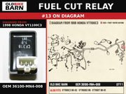 RELAY, FUEL CUT (SHINDENGEN) OEM 36100-MN4-008 diagram #13 from 1998 HONDA VT1100C3 | Old Bike Barn