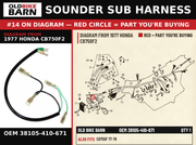 CABLE, HORN SUB OEM 38105-410-671 diagram #14 from 1977 HONDA CB750F2 | Old Bike Barn