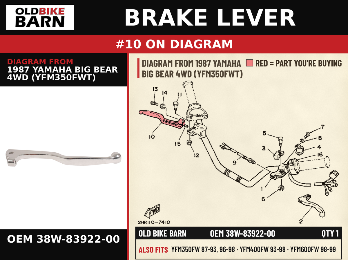 LEVER 2 OEM 38W-83922-00 diagram #10 from 1987 YAMAHA BIG BEAR 4WD (YFM350FWT) | Old Bike Barn