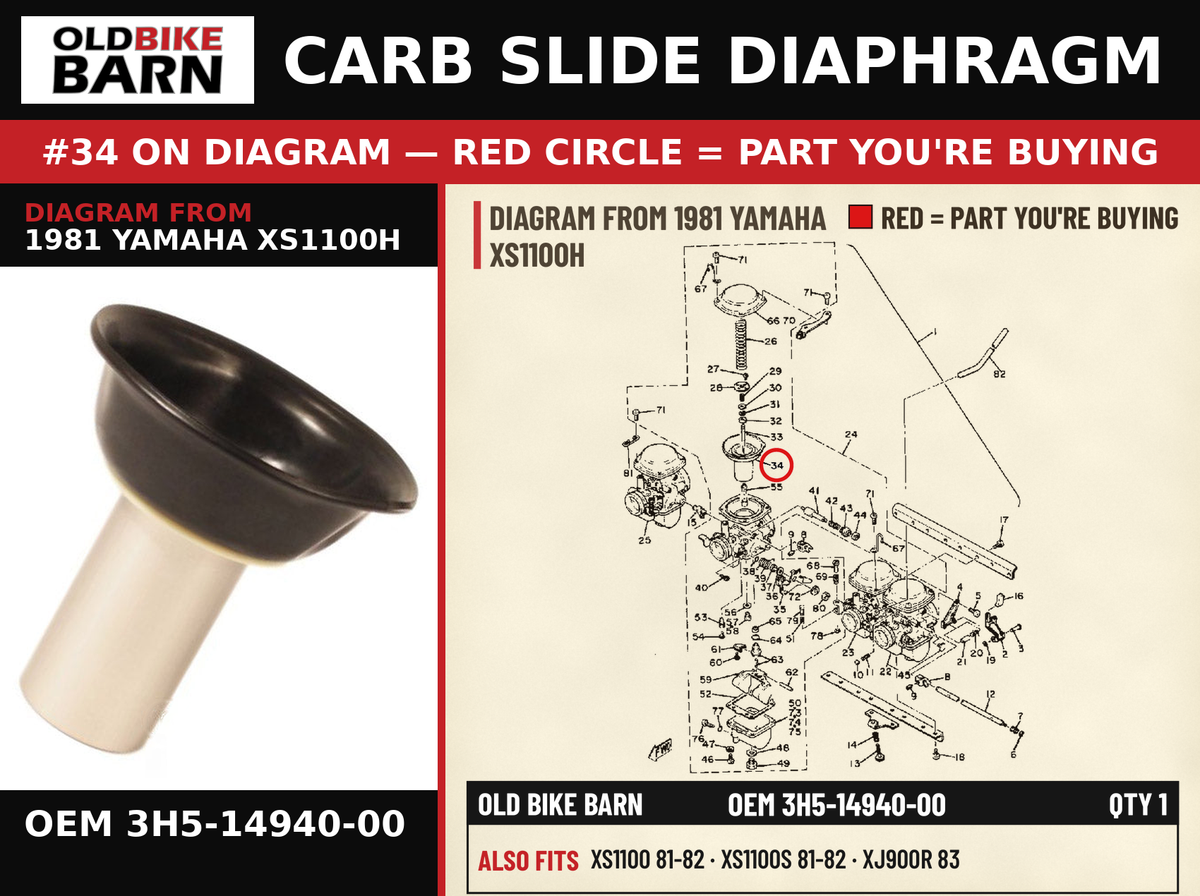 DIAPHRAGM ASSEMBLY OEM 3H5-14940-00 diagram #34 from 1981 YAMAHA XS1100H | Old Bike Barn