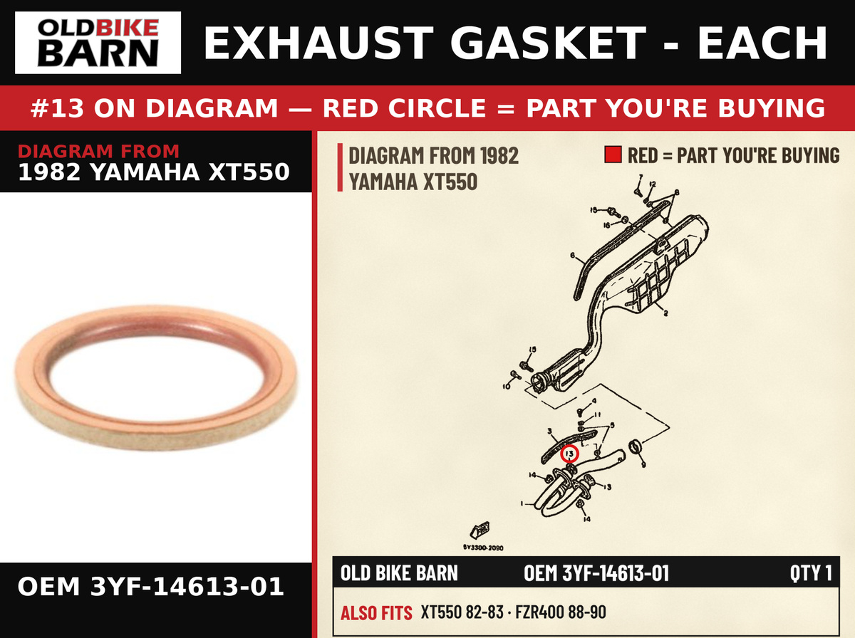 GASKET, EXHAUST PIPE (NAS) OEM 3YF-14613-01 diagram #13 from 1982 YAMAHA XT550 | Old Bike Barn
