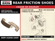 REAR FRICTION SHOES OEM 41048-1059 diagram #41048 from 1986 KAWASAKI VULCAN 750 (VN750-A2) | Old Bike Barn