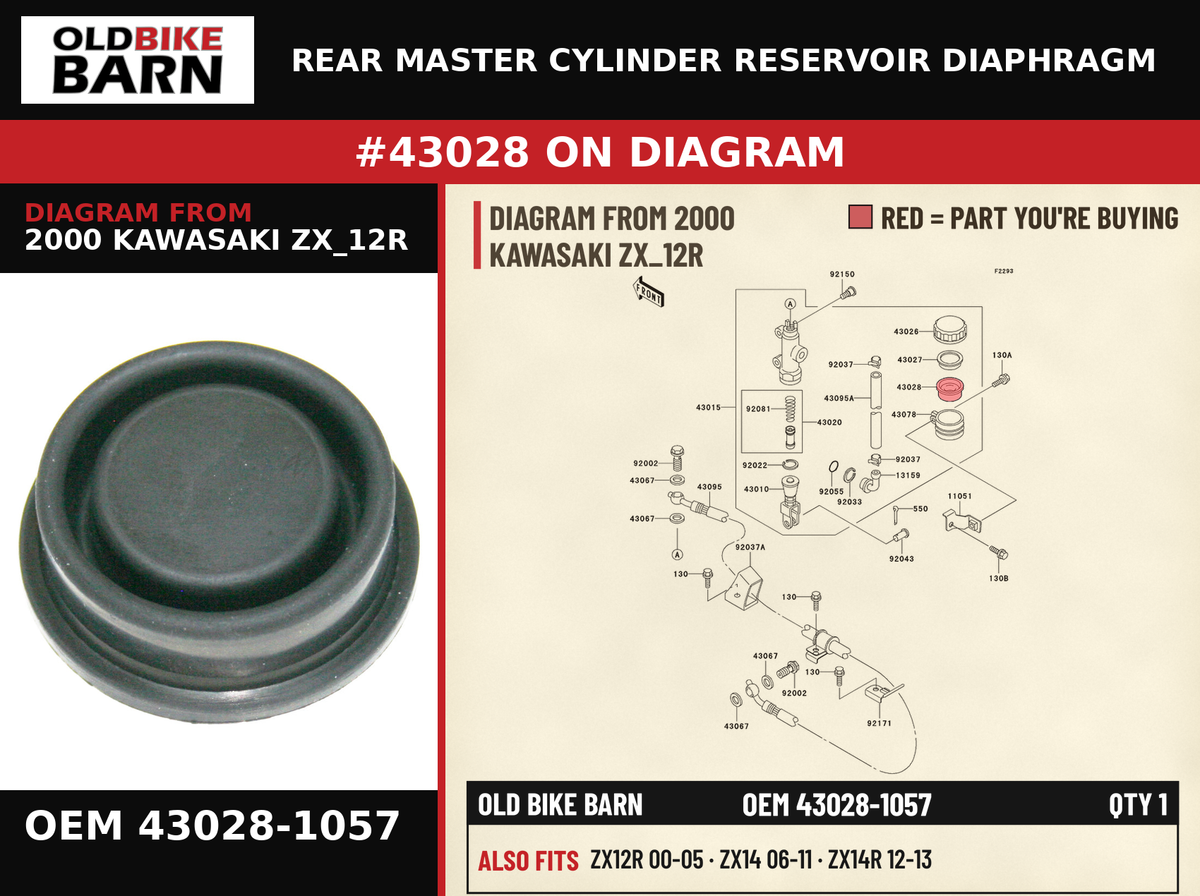 DIAPHRAGM,MASTER CYLINDER OEM 43028-1057 diagram #43028 from 2000 KAWASAKI ZX_12R | Old Bike Barn