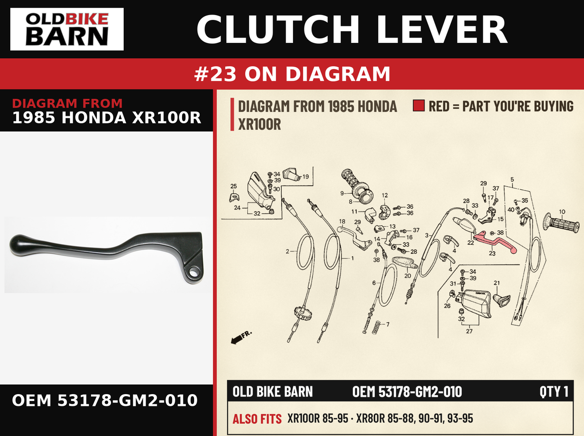 CLUTCH LEVER OEM 53178-GM2-010 diagram #23 from 1985 HONDA XR100R | Old Bike Barn