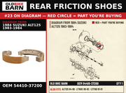 REAR FRICTION SHOES OEM 54410-37200 diagram #23 from 1984 SUZUKI ALT125 1983-1984 | Old Bike Barn
