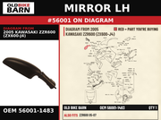 MIRROR-ASSY,LH OEM 56001-1483 diagram #56001 from 2005 KAWASAKI ZZR600 (ZX600-J4) | Old Bike Barn