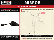 MIRROR OEM 56600-16G00 diagram #12 from 2003 SUZUKI SV650,S,A | Old Bike Barn