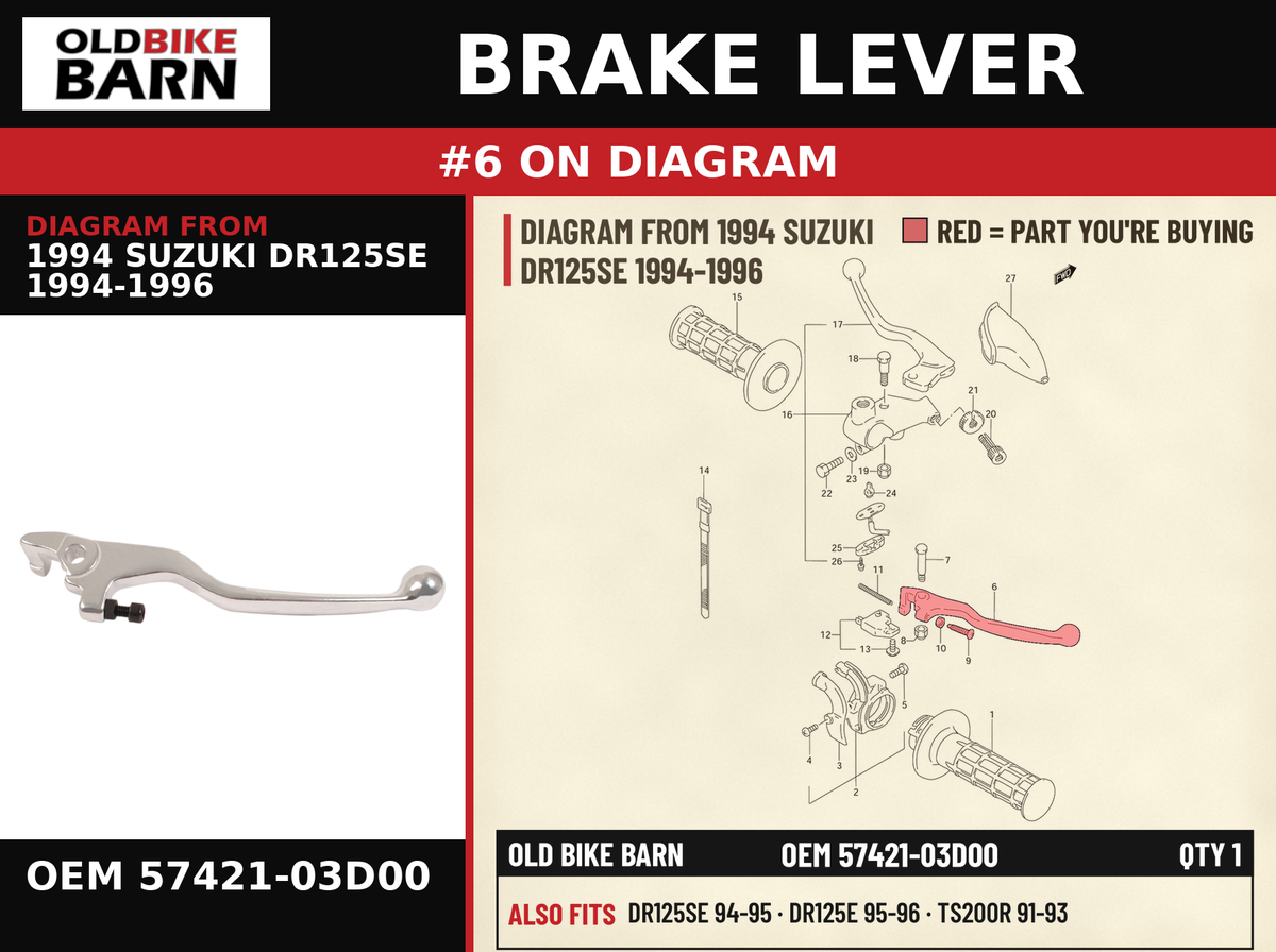 LEVER,BRAKE OEM 57421-03D00 diagram #6 from 1994 SUZUKI DR125SE 1994-1996 | Old Bike Barn