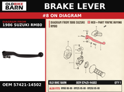 LEVER,BRAKE OEM 57421-14502 diagram #8 from 1986 SUZUKI RM80 | Old Bike Barn