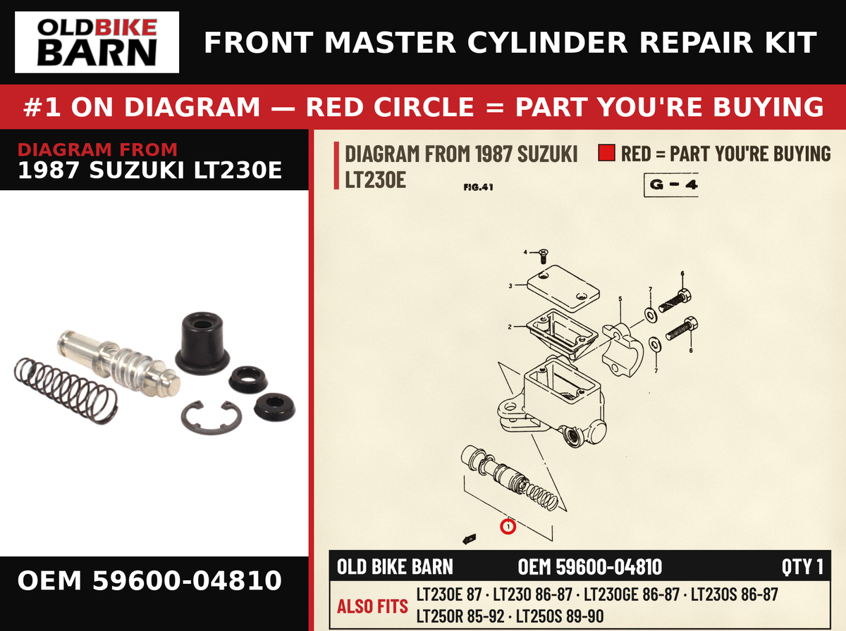 CUP SET,MASTER CYLINDER OEM 59600-04810 diagram #1 from 1987 SUZUKI LT230E | Old Bike Barn