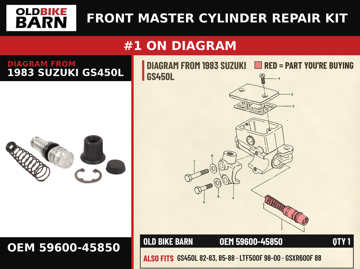 FRONT MASTER CYLINDER REPAIR KIT OEM 59600-45850 diagram #1 from 1983 SUZUKI GS450L | Old Bike Barn