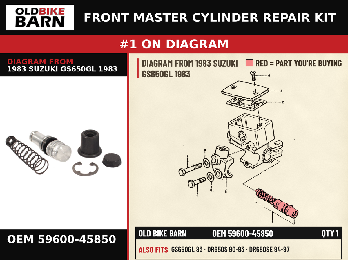 FRONT MASTER CYLINDER REPAIR KIT OEM 59600-45850 diagram #1 from 1983 SUZUKI GS650GL 1983 | Old Bike Barn