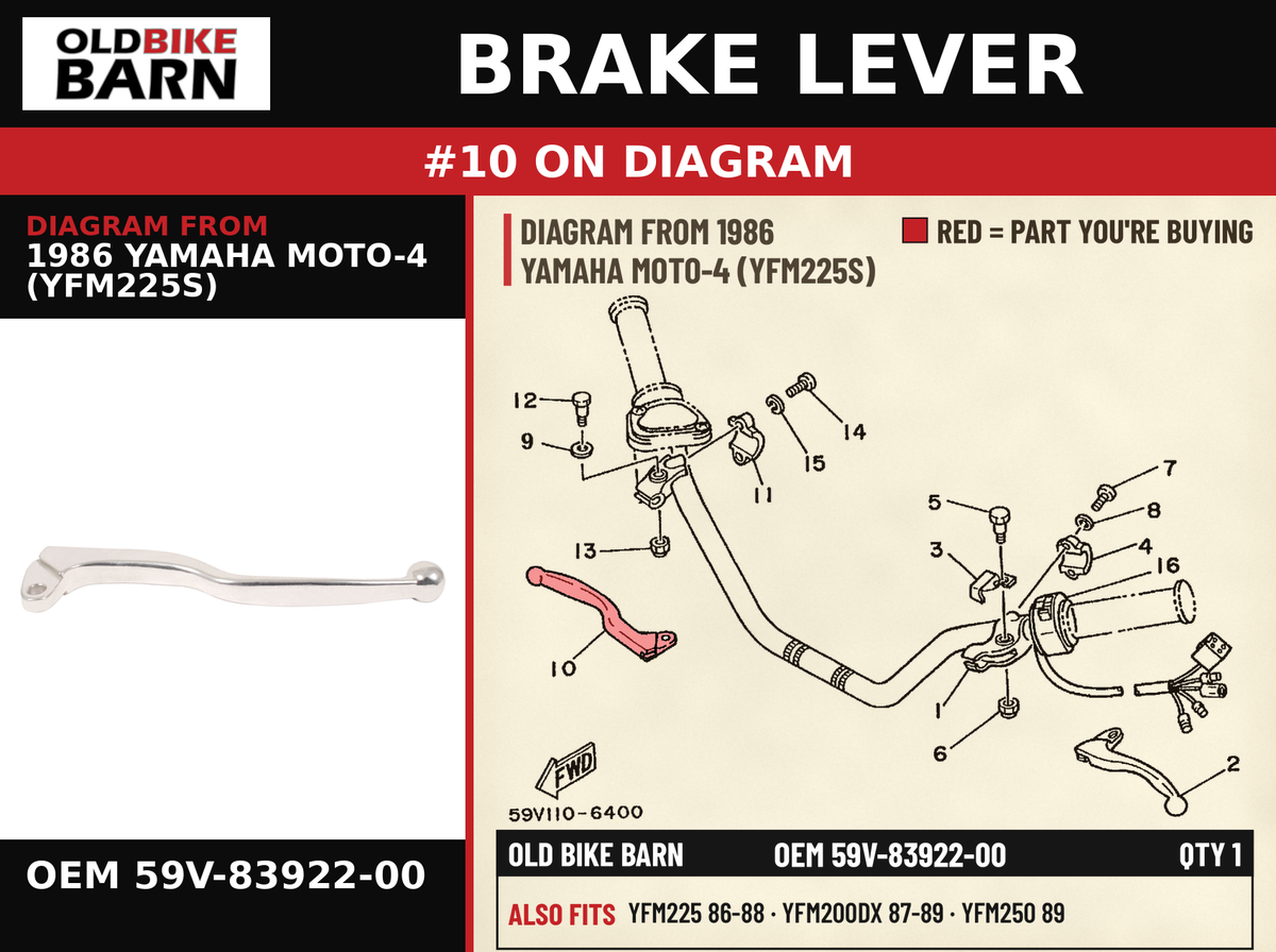 BRAKE LEVER OEM 59V-83922-00 diagram #10 from 1986 YAMAHA MOTO-4 (YFM225S) | Old Bike Barn