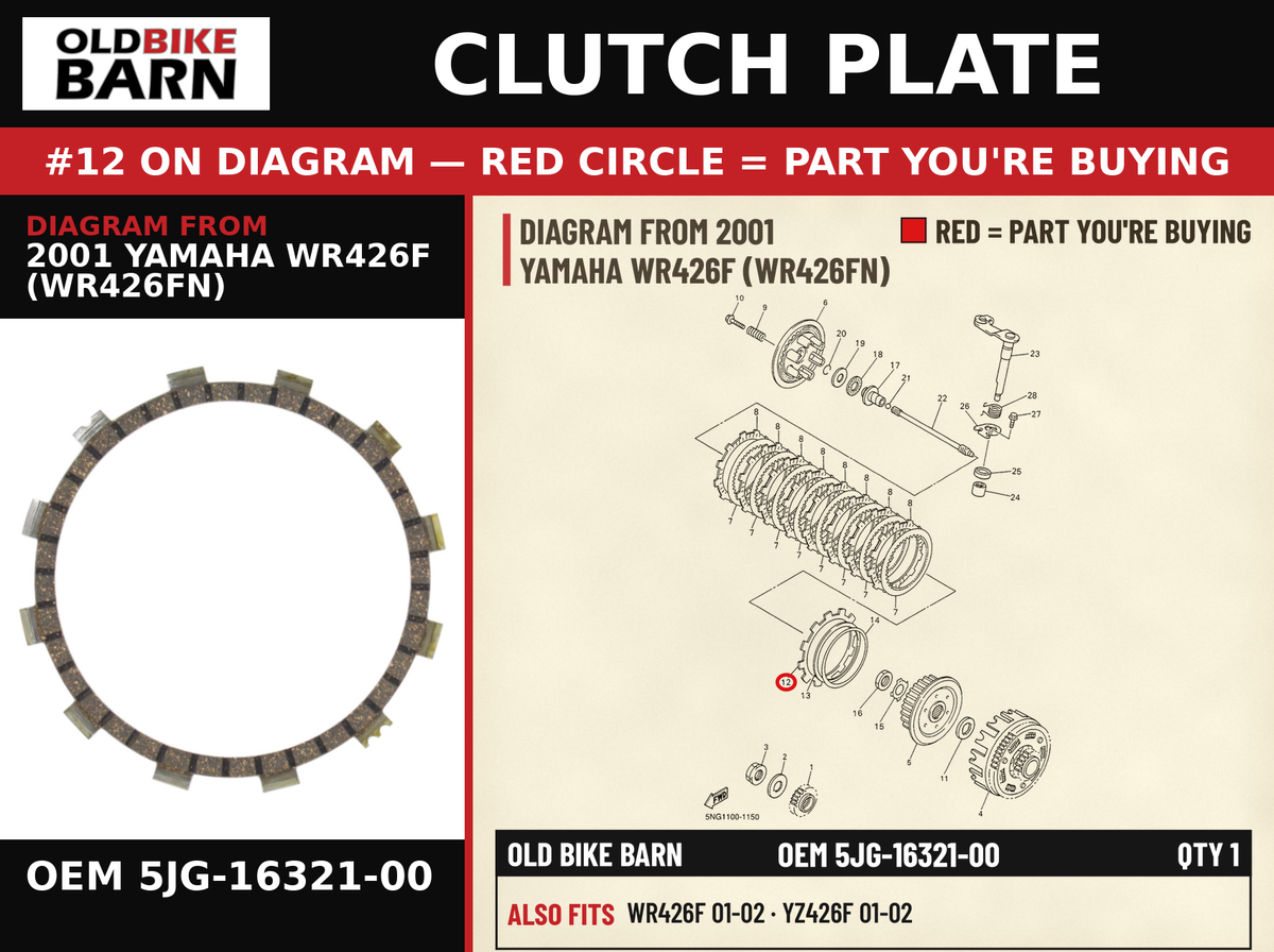 PLATE, FRICTION PART NOTE: (5NG1) OEM 5JG-16321-00 diagram #12 from 2001 YAMAHA WR426F (WR426FN) | Old Bike Barn