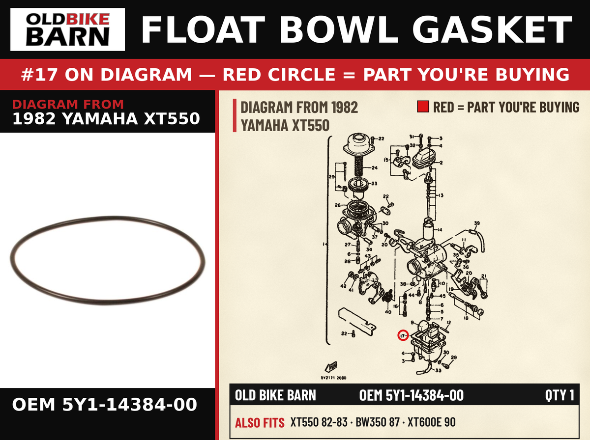GASKET, FLOAT CHAMBER (NAS) OEM 5Y1-14384-00 diagram #17 from 1982 YAMAHA XT550 | Old Bike Barn
