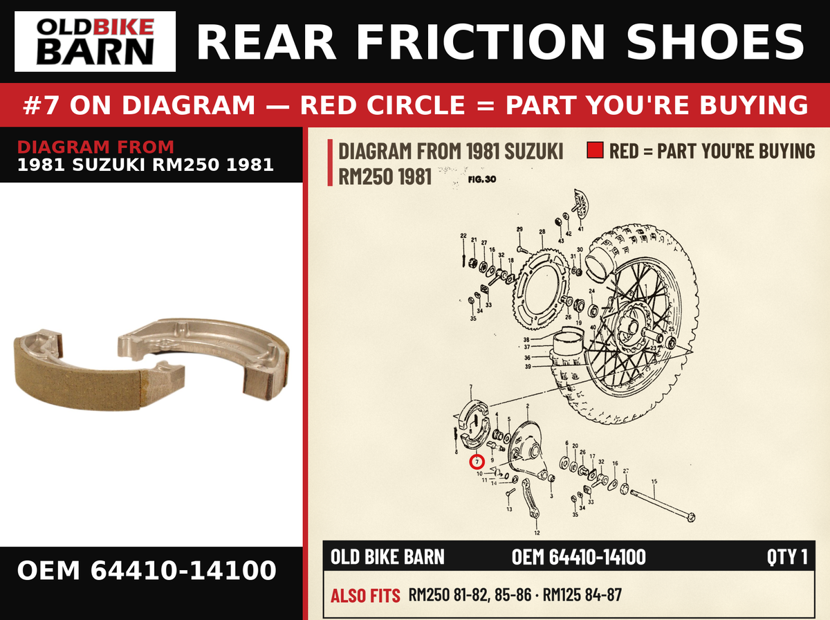 REAR FRICTION SHOES OEM 64410-14100 diagram #7 from 1981 SUZUKI RM250 1981 | Old Bike Barn