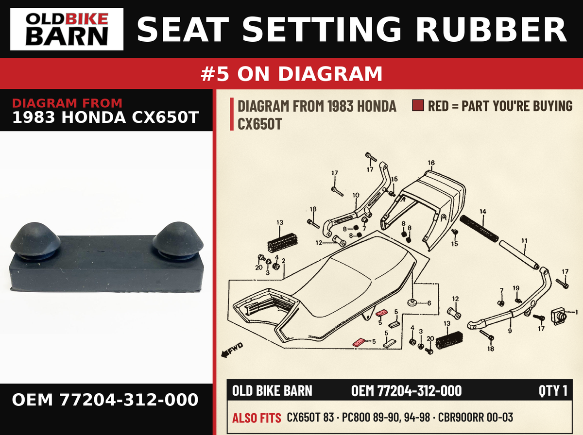 RUBBER, SEAT SETTING OEM 77204-312-000 diagram #5 from 1983 HONDA CX650T | Old Bike Barn