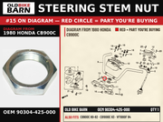 NUT, STEERING STEM OEM 90304-425-000 diagram #15 from 1980 HONDA CB900C | Old Bike Barn