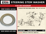 STEERING STEM WASHER OEM 90503-425-000 diagram #20 from 1980 HONDA CB750C | Old Bike Barn