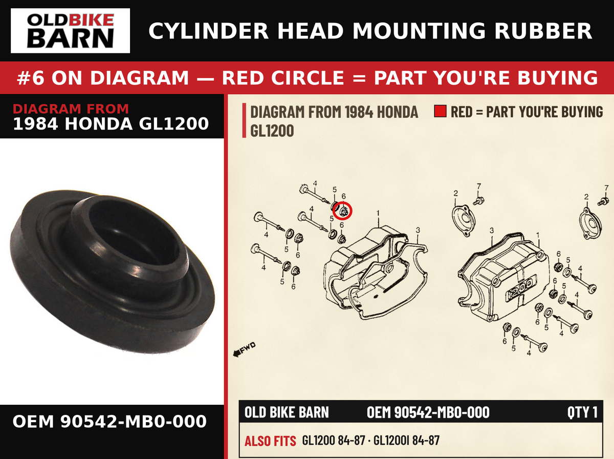 CYLINDER HEAD MOUNTING RUBBER OEM 90542-MB0-000 diagram #6 from 1984 HONDA GL1200 | Old Bike Barn