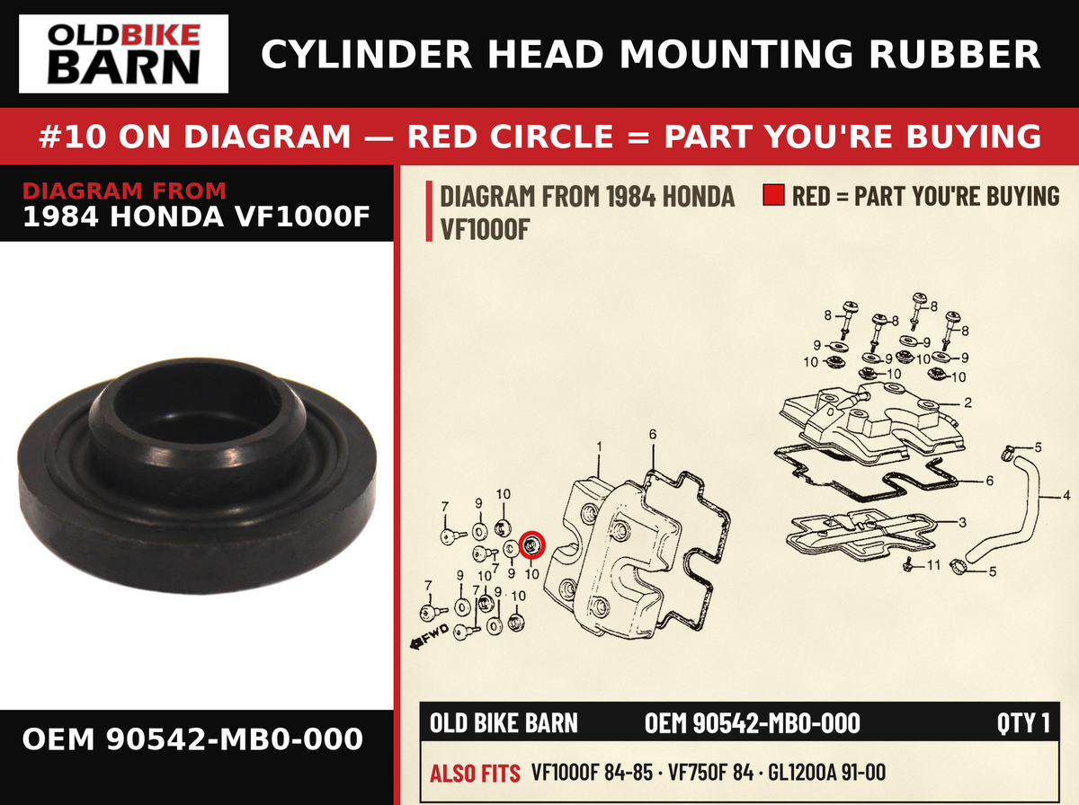 CYLINDER HEAD MOUNTING RUBBER OEM 90542-MB0-000 diagram #10 from 1984 HONDA VF1000F | Old Bike Barn