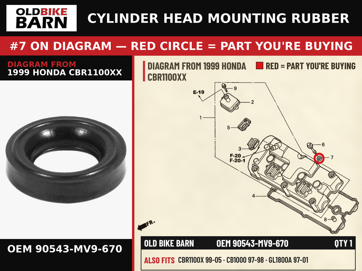 RUBBER, MOUNTING OEM 90543-MV9-670 diagram #7 from 1999 HONDA CBR1100XX | Old Bike Barn