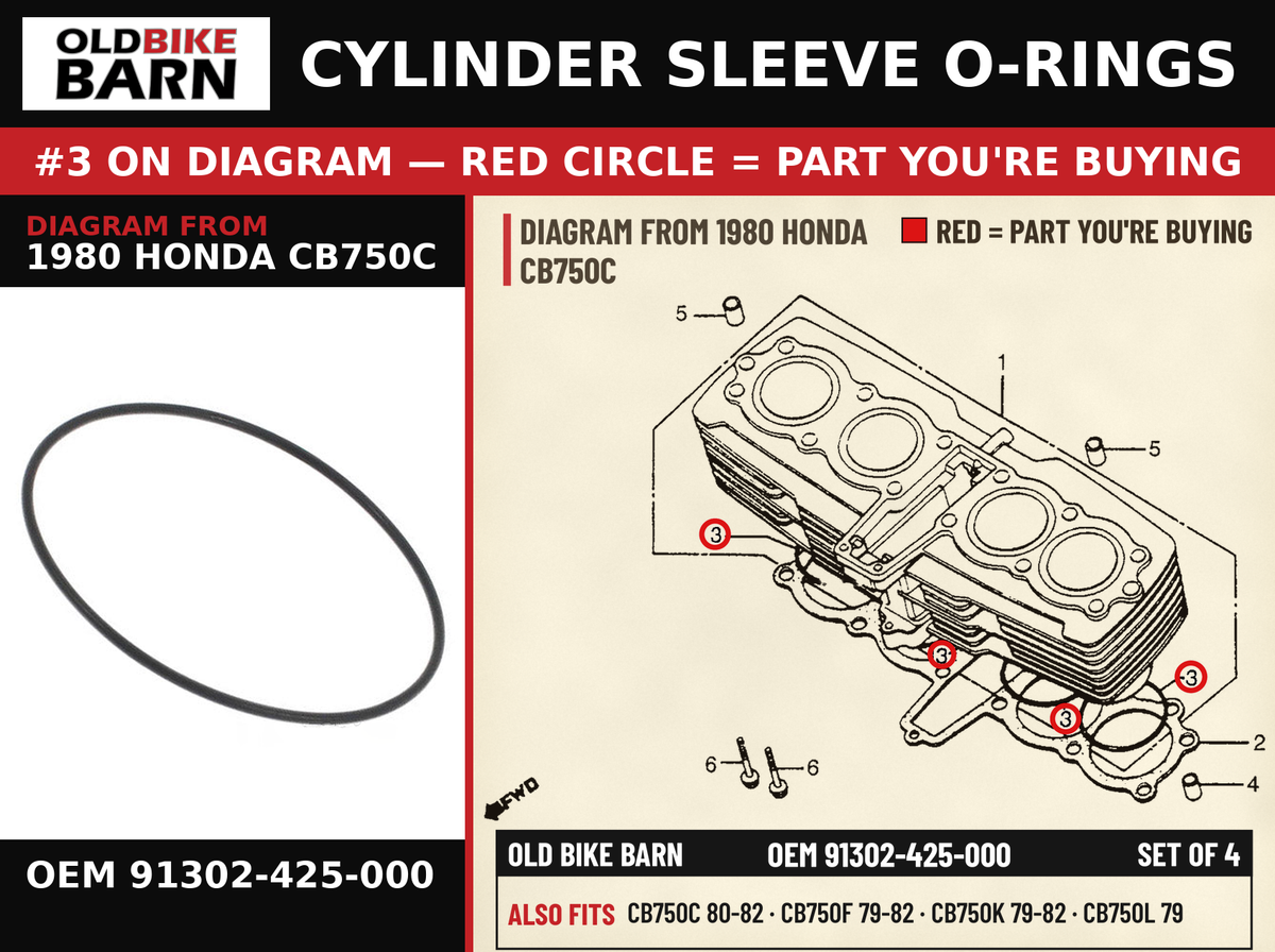 O-RING,66.8X2 OEM 91302-425-000 diagram #3 from 1980 HONDA CB750C | Old Bike Barn