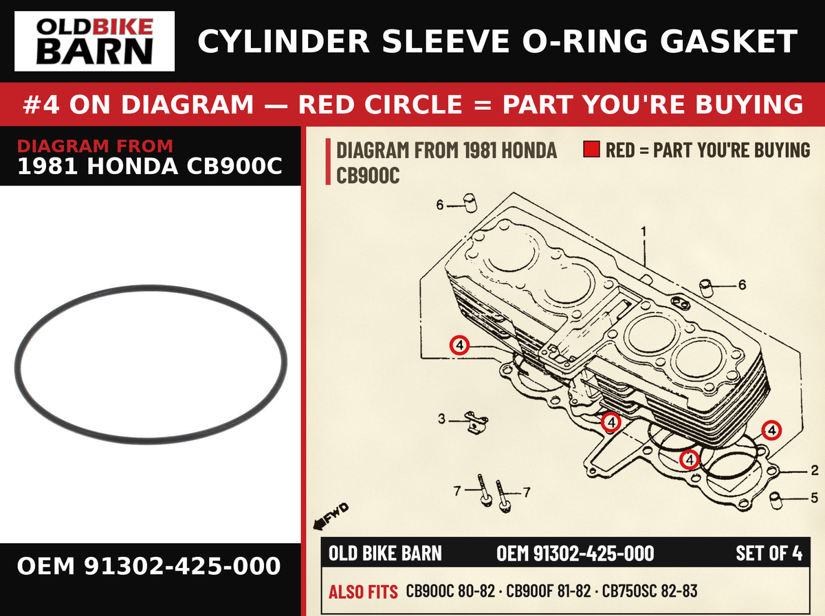 O-RING,66.8X2 OEM 91302-425-000 diagram #4 from 1981 HONDA CB900C | Old Bike Barn