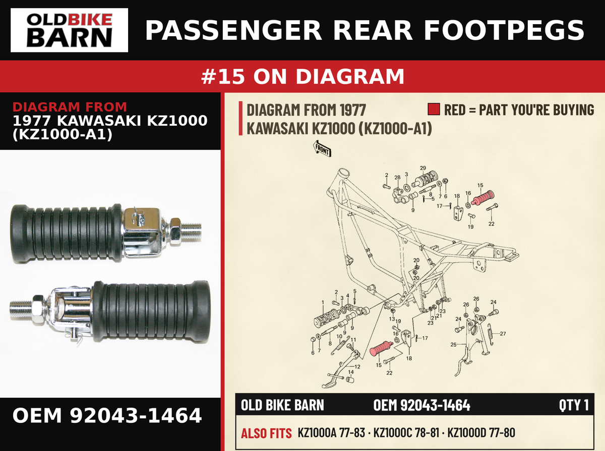 PIN OEM 92043-1464 diagram #15 from 1977 KAWASAKI KZ1000 (KZ1000-A1) | Old Bike Barn