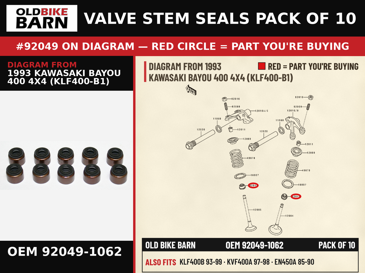 SEAL-OIL,RVC2-5.5X8.5X8.3 OEM 92049-1062 diagram #92049 from 1993 KAWASAKI BAYOU 400 4X4 (KLF400-B1) | Old Bike Barn