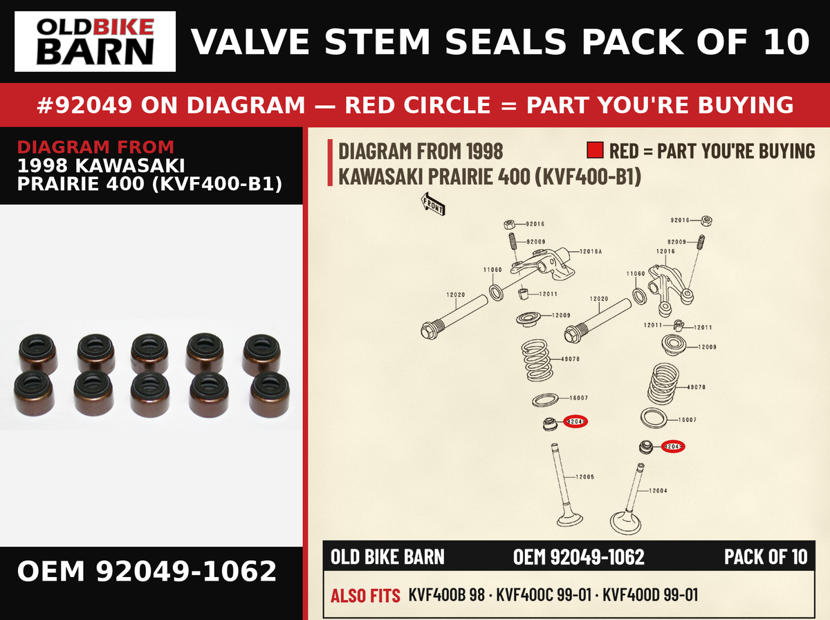 SEAL-OIL,RVC2-5.5X8.5X8.3 OEM 92049-1062 diagram #92049 from 1998 KAWASAKI PRAIRIE 400 (KVF400-B1) | Old Bike Barn