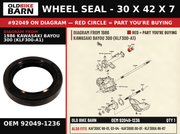 WHEEL SEAL - 30 X 42 X 7 OEM 92049-1236 diagram #92049 from 1986 KAWASAKI BAYOU 300 (KLF300-A1) | Old Bike Barn